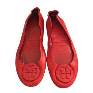 Tory Burch Minnie Travel Ballet Flat Red Nappa Leather Logo Flexible Foldable